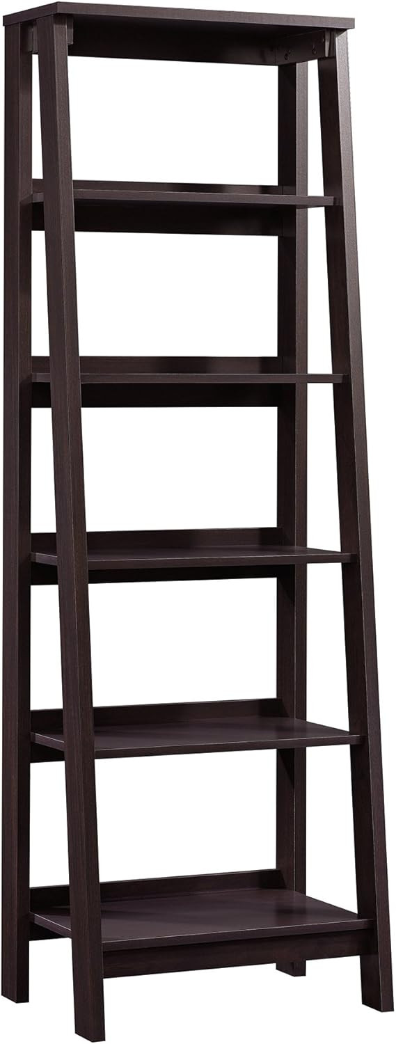 Sauder Ladder Bookshelf 5 Tier Trestle Ladder Shelf Wooden Bookcase, in Jamocha Wood | Amazon (US)
