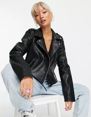 Noisy May leather jacket in black | ASOS (Global)
