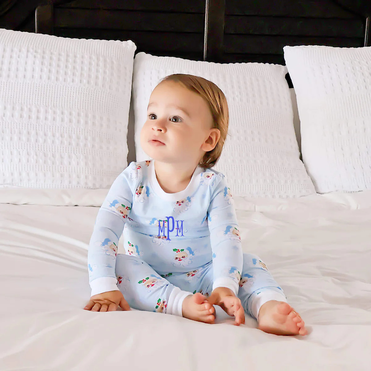 Vintage Santa Blue Print Pajamas | Classic Whimsy