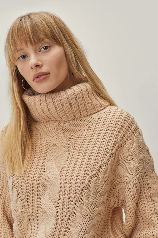 Oversized Knitted Roll Neck Cable Sweater | NastyGal (UK, IE)