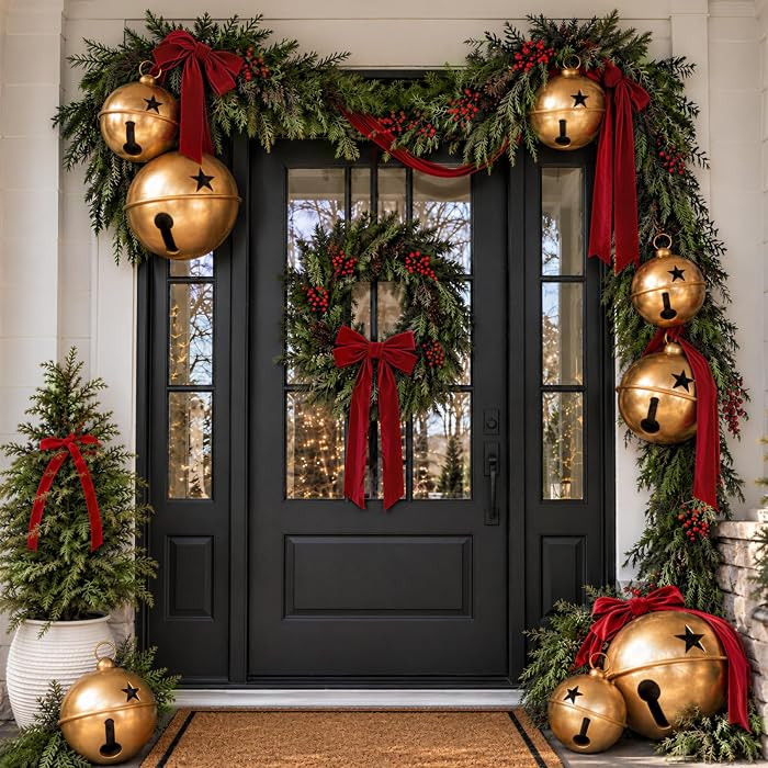 Christmas Decor, Set of 3 Giant Metal Christmas Bells (7.1", 9.84", 12.2") | Amazon (US)