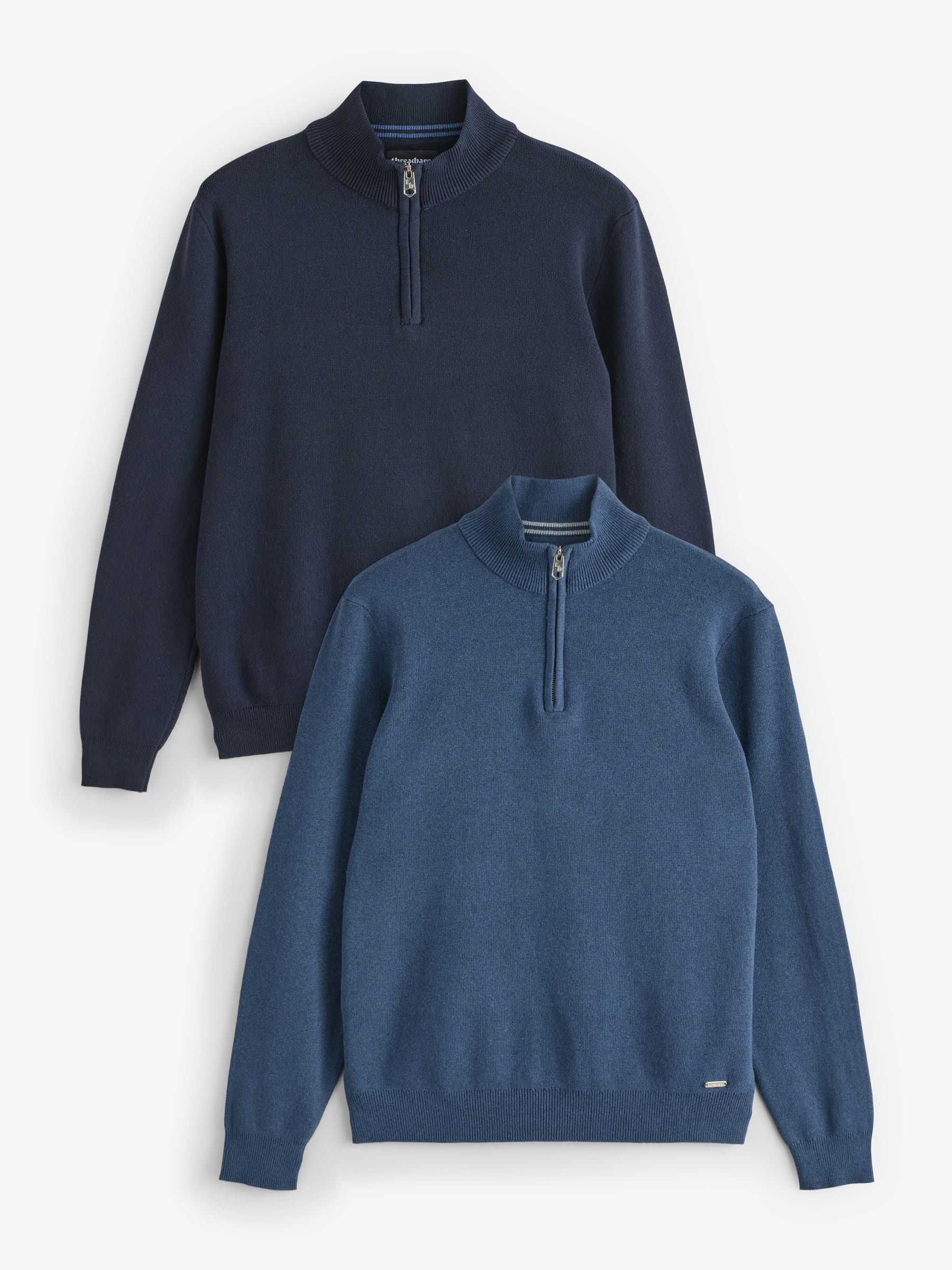 Threadbare Threadbare Blue Knitted Quarter Zip Jumpers 2 Pack | Next US