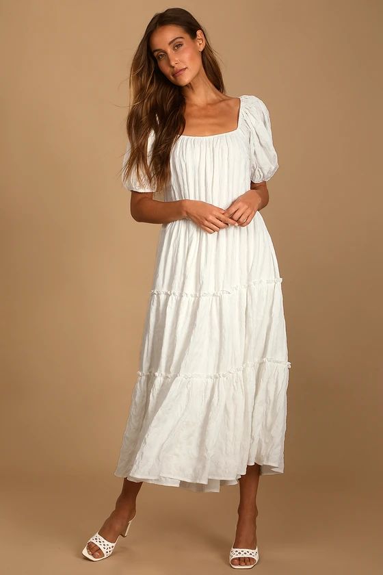 Tiers My Dear White Puff Sleeve Tiered Maxi Dress | Lulus (US)