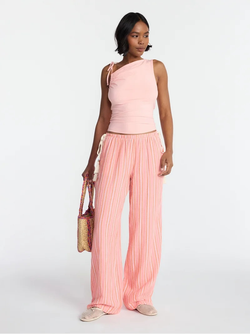 No Boundaries Cotton Gauze Side Tie Beach Pants, 31.5" Inseam, Women's XXS-XXL - Walmart.com | Walmart (US)