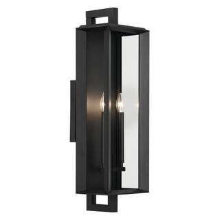 KICHLER Kroft 28 in. 2-Light Textured Black Traditional Outdoor Hardwired Wall Lantern Sconce wit... | The Home Depot