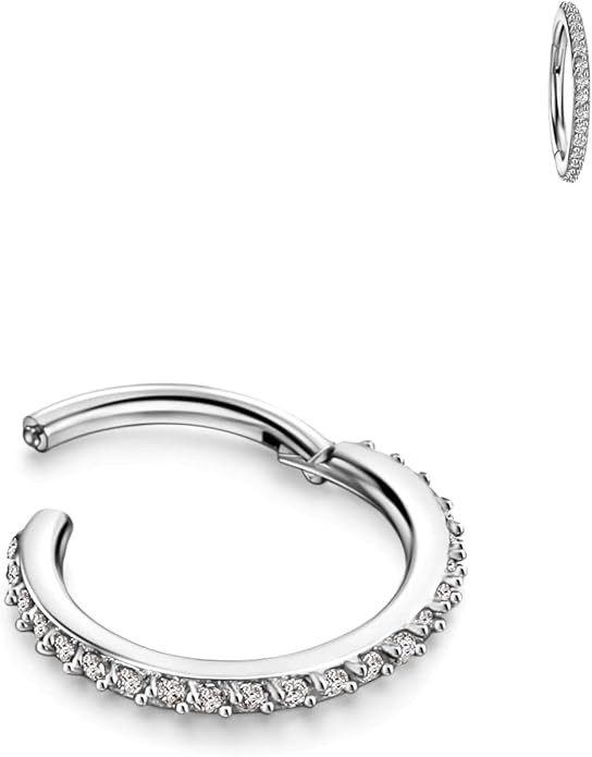 FANSING 316L Surgical Steel Zirconia Piercing Rings for Daith Helix Cartilage Conch Earlobe Ear P... | Amazon (US)