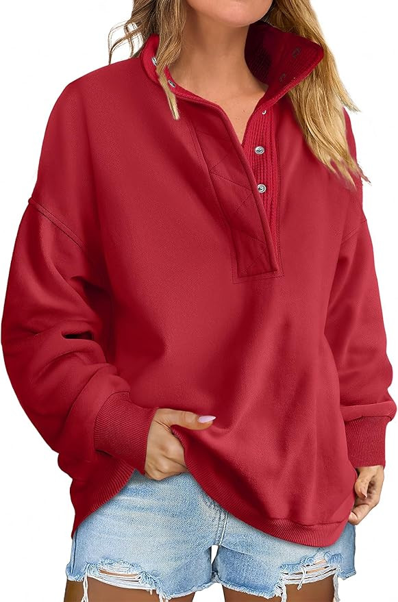 ANRABESS Womens Oversized Sweatshirt Long Sleeve Henley Pullover Tops 2025 Fall Casual Button Loo... | Amazon (US)