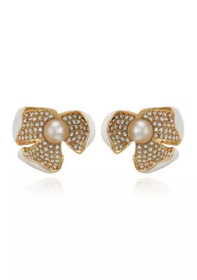 GUESS White Flower Clip Earrings, Gold | Belk