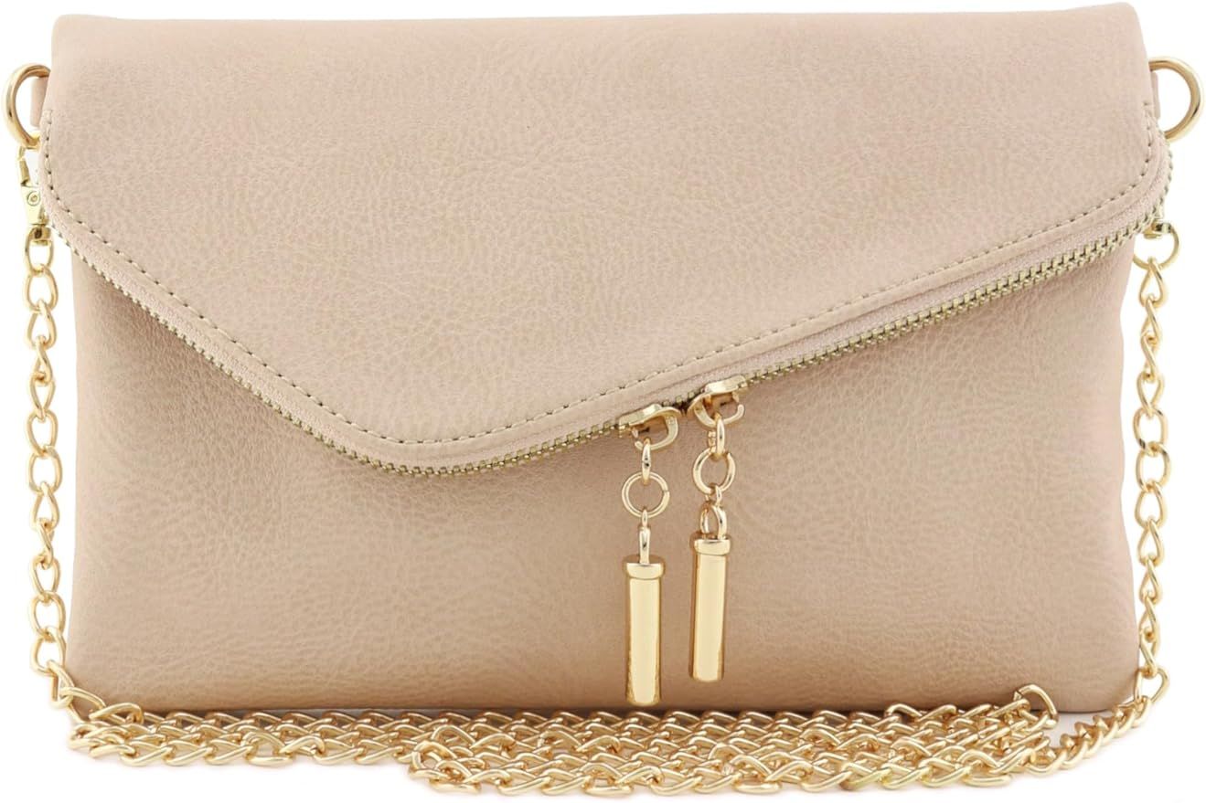 FashionPuzzle Envelope Wristlet Clutch Crossbody Bag with Chain Strap (Nude) One Size | Amazon (US)