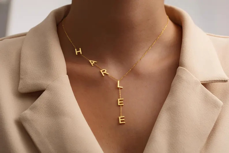 Custom Drop Name Necklace , Lariat Initial Necklace , Gold Name Y Necklace - Etsy | Etsy (US)