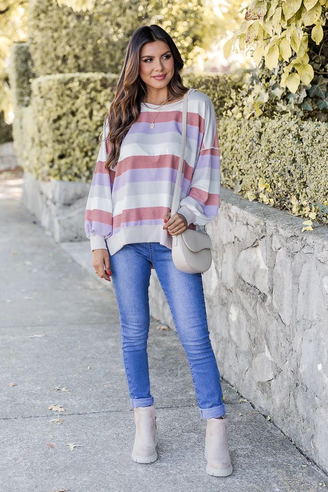 Charming Moments Multicolored Striped Long Sleeve Top | Pink Lily