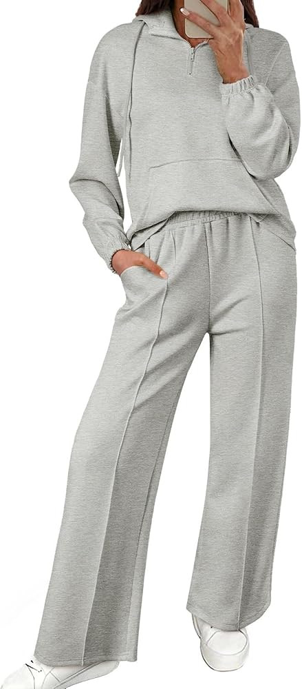 Aleumdr Women 2 Piece Sweatsuit Casual Long Sleeve Half Zip Tracksuits Hoodies and Wide Legs Swea... | Amazon (US)