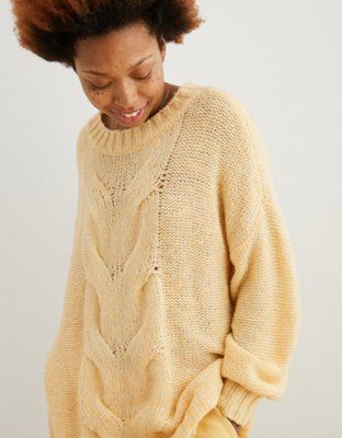Aerie Oversized Happy Place Cable Sweater | American Eagle Outfitters (US & CA)