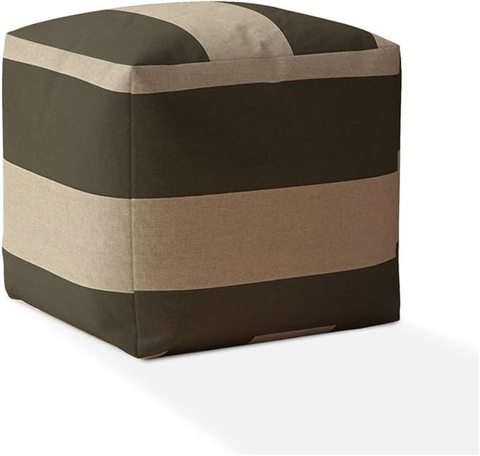 HomeRoots 17" Green and Beige Cotton Striped Pouf Ottoman | Amazon (US)