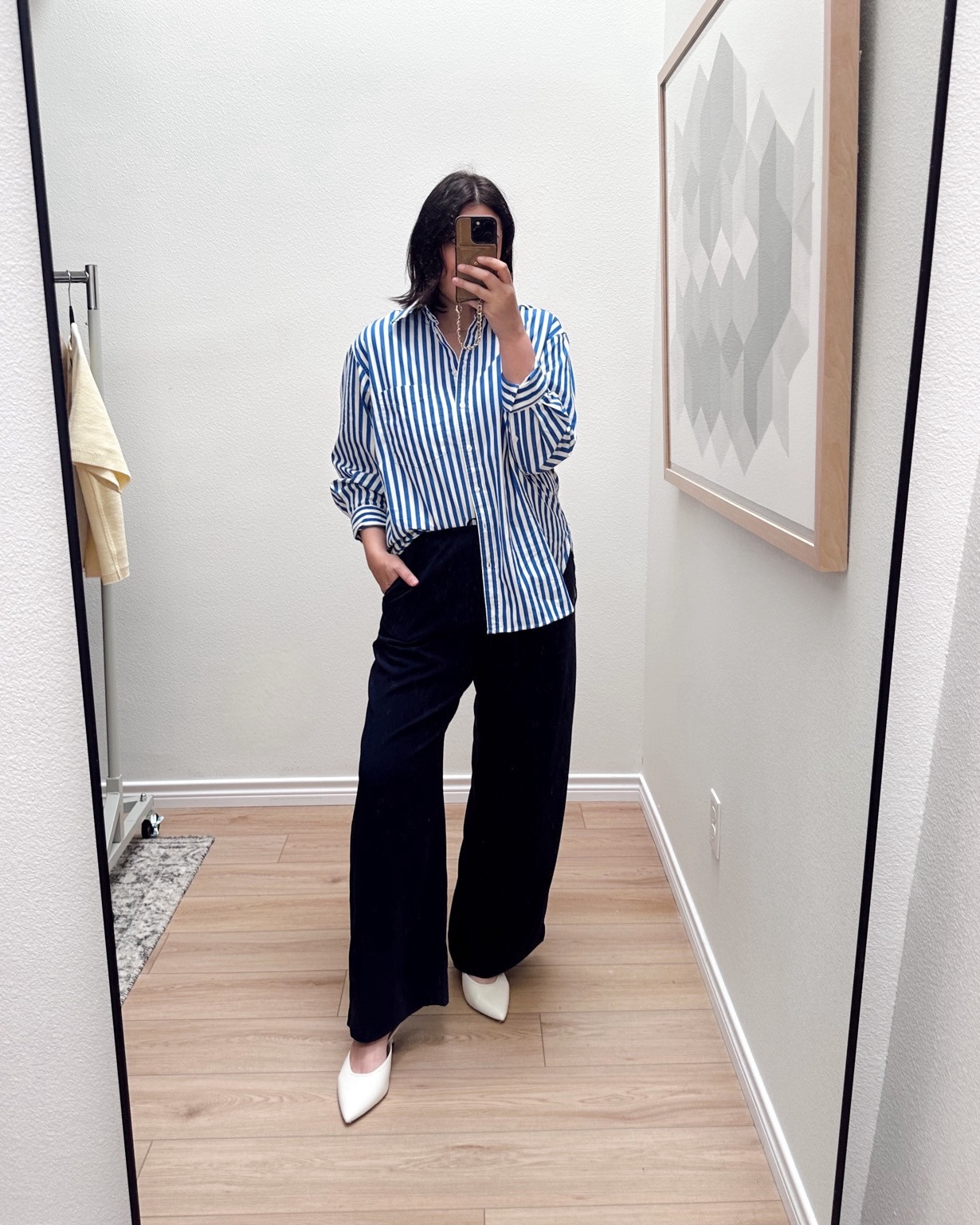 I'm in the medium in the oversized shirt -- it runs big! 

I'm in the large of the easy pants but should have gone with a medium tall! They run generously!  

 