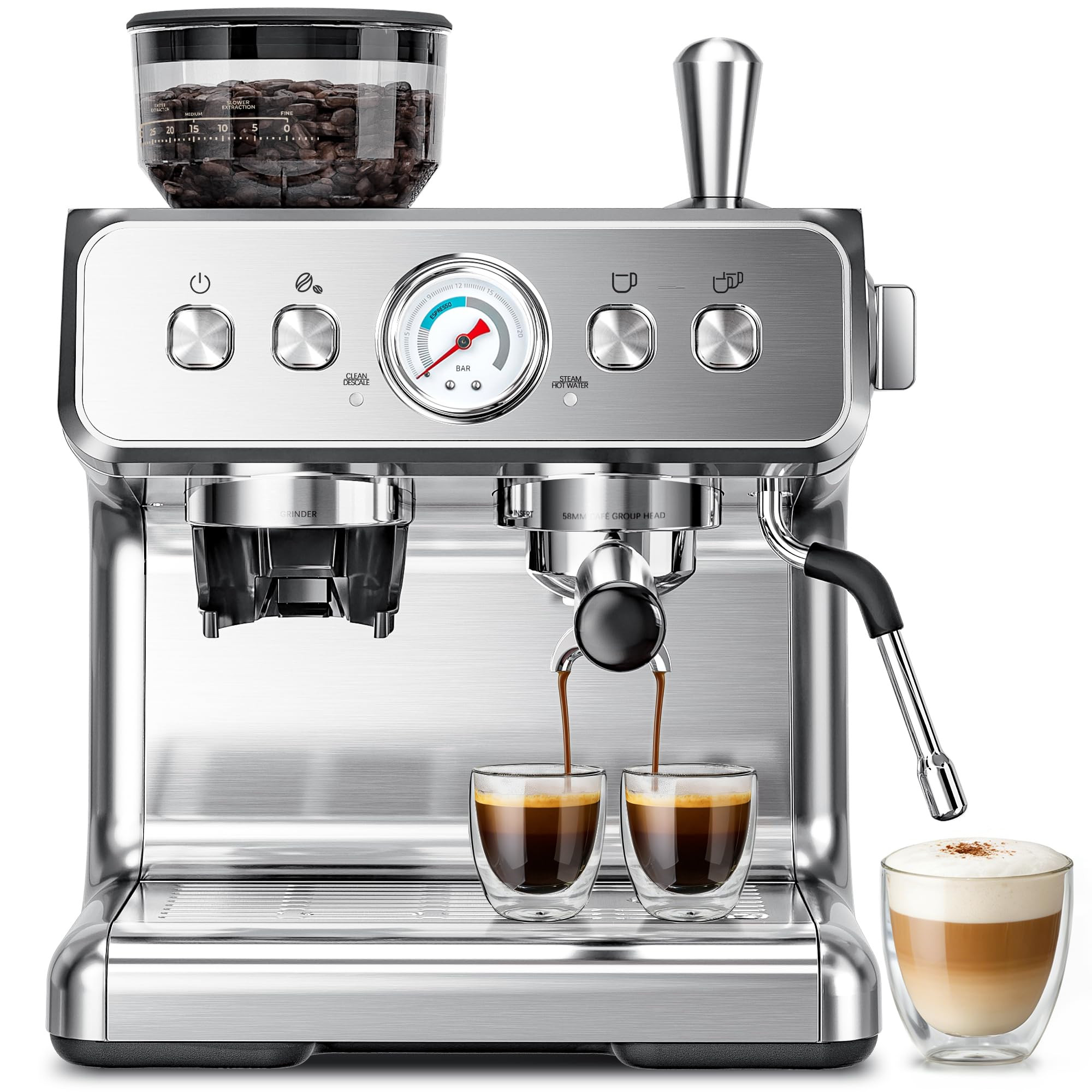 Kismile Espresso Machine with Grinder, 20 Bar Expresso Coffee Machines with Milk Frother Steam Wa... | Amazon (US)