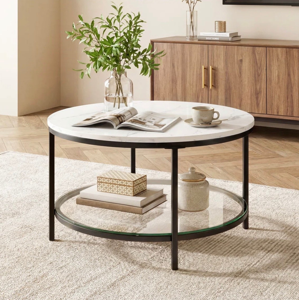 Marble Round Coffee Table w/Glass, 2 Tier Coffee Table 

#homedecor #styledbycharmed

#LTKSpringSale #LTKU #LTKHome