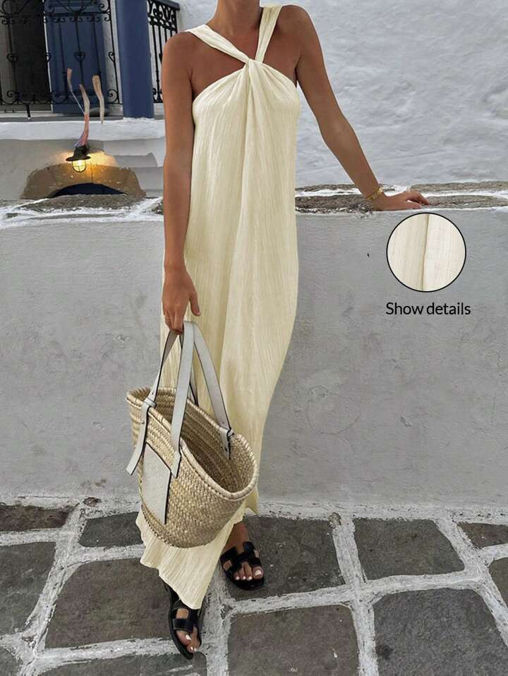 INAWLY Women's Solid Color Halter Beach  Long Dress, Summer | SHEIN