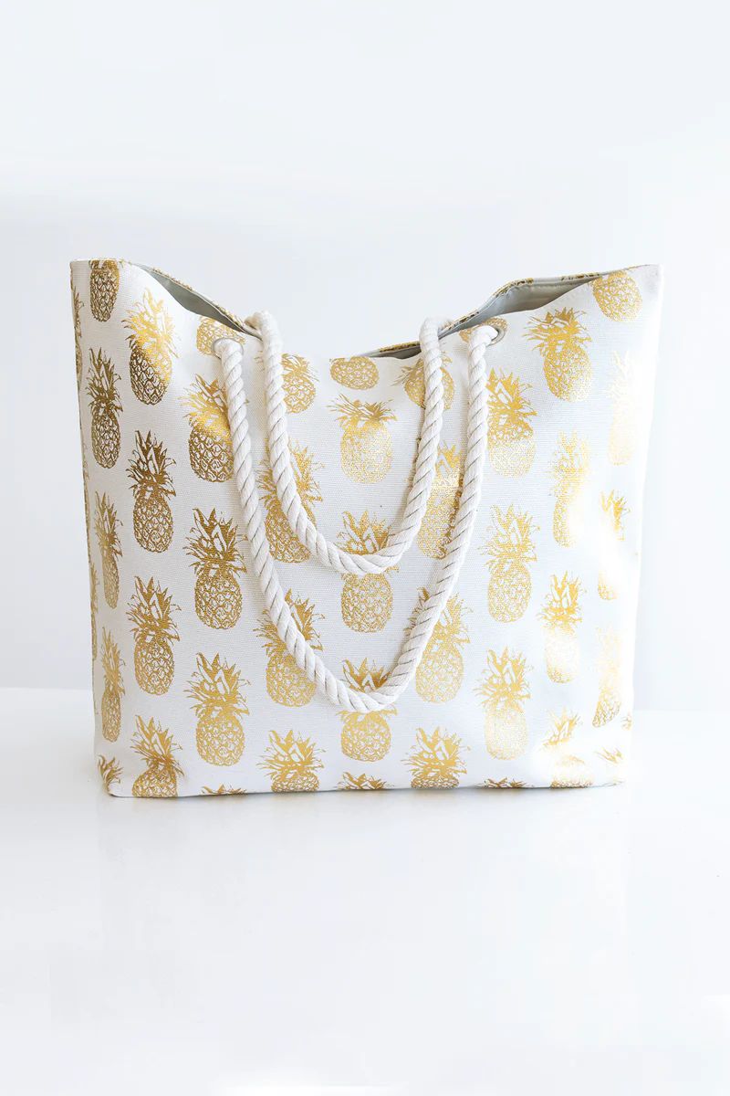 A Sweet Getaway Pineapple Tote Gold | The Pink Lily Boutique