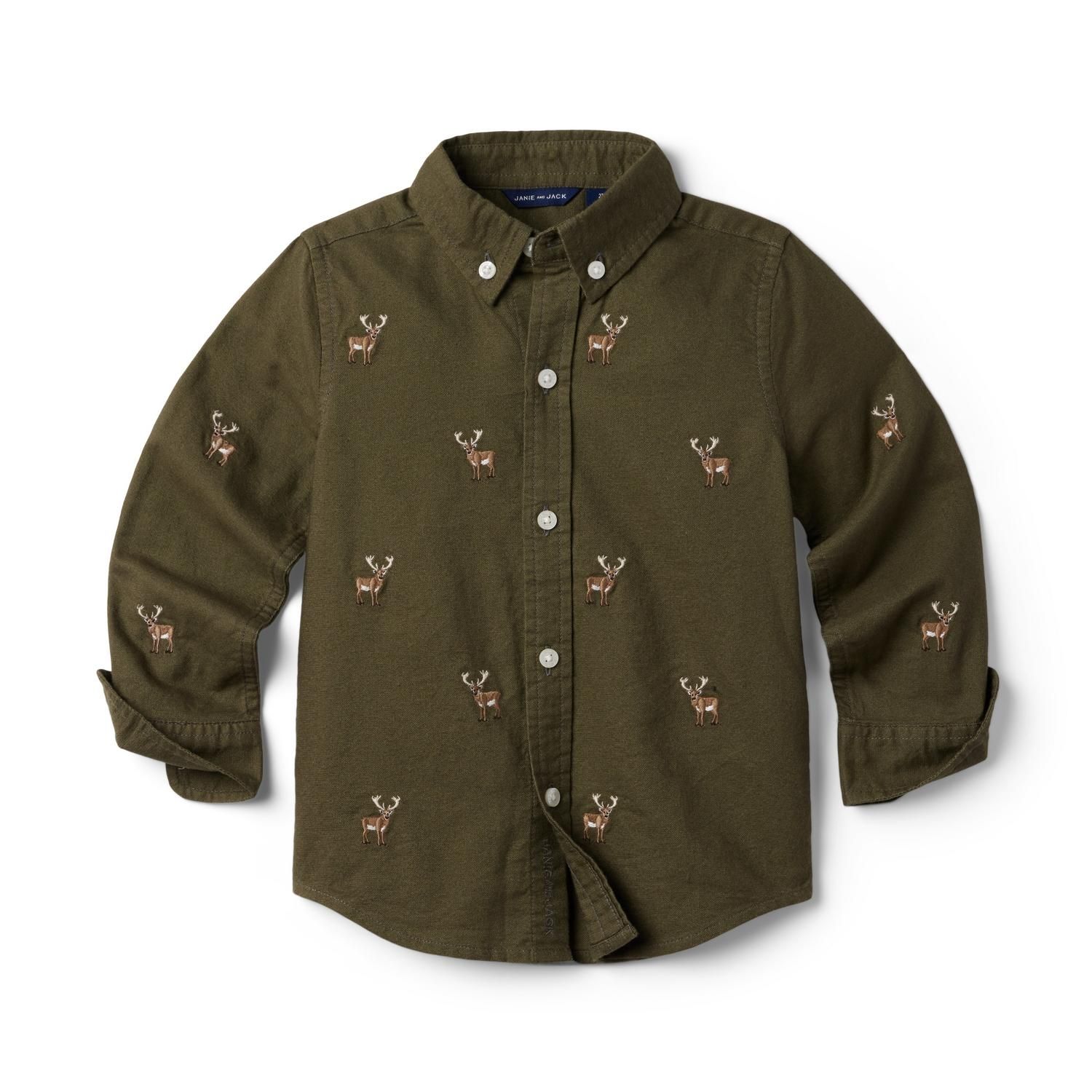 Embroidered Reindeer Brushed Oxford Shirt | Janie and Jack