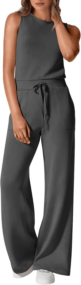 PRETTYGARDEN Womens Jumpsuits Summer Casual One Piece Outfits Sleeveless Wide Leg Long Pants Romp... | Amazon (US)