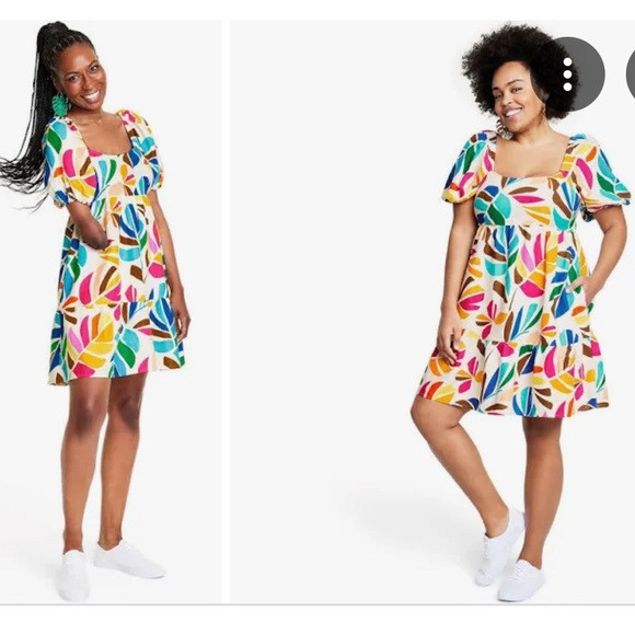 Tabitha Brown Botanical Floral Leaf Summer Dress Puff Sleeve Size XXS | Poshmark