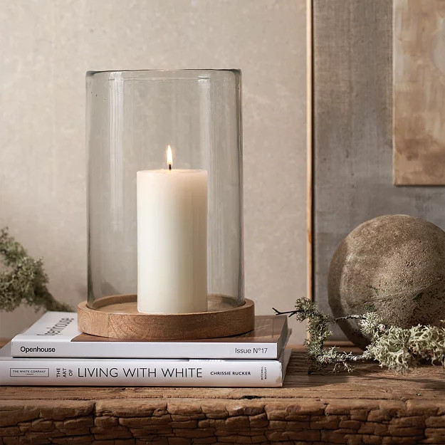 Mango Wood Hurricane Candle Holder – Large | The White Company (UK)