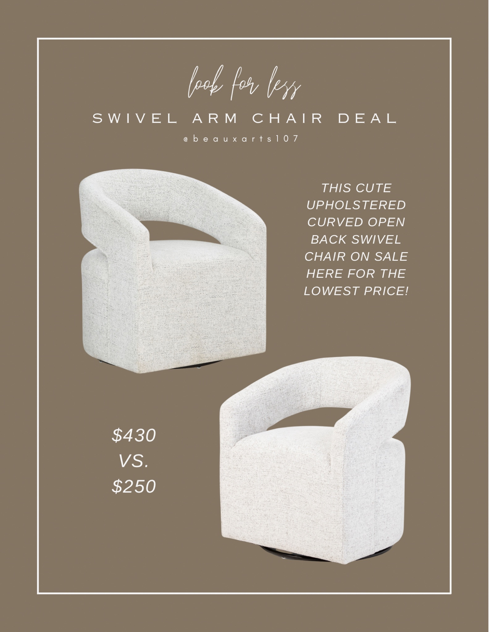 Save on this beautiful modern upholstered curved open back swivel chair for the lowest price! 

#LTKSaleAlert #LTKHome #LTKStyleTip