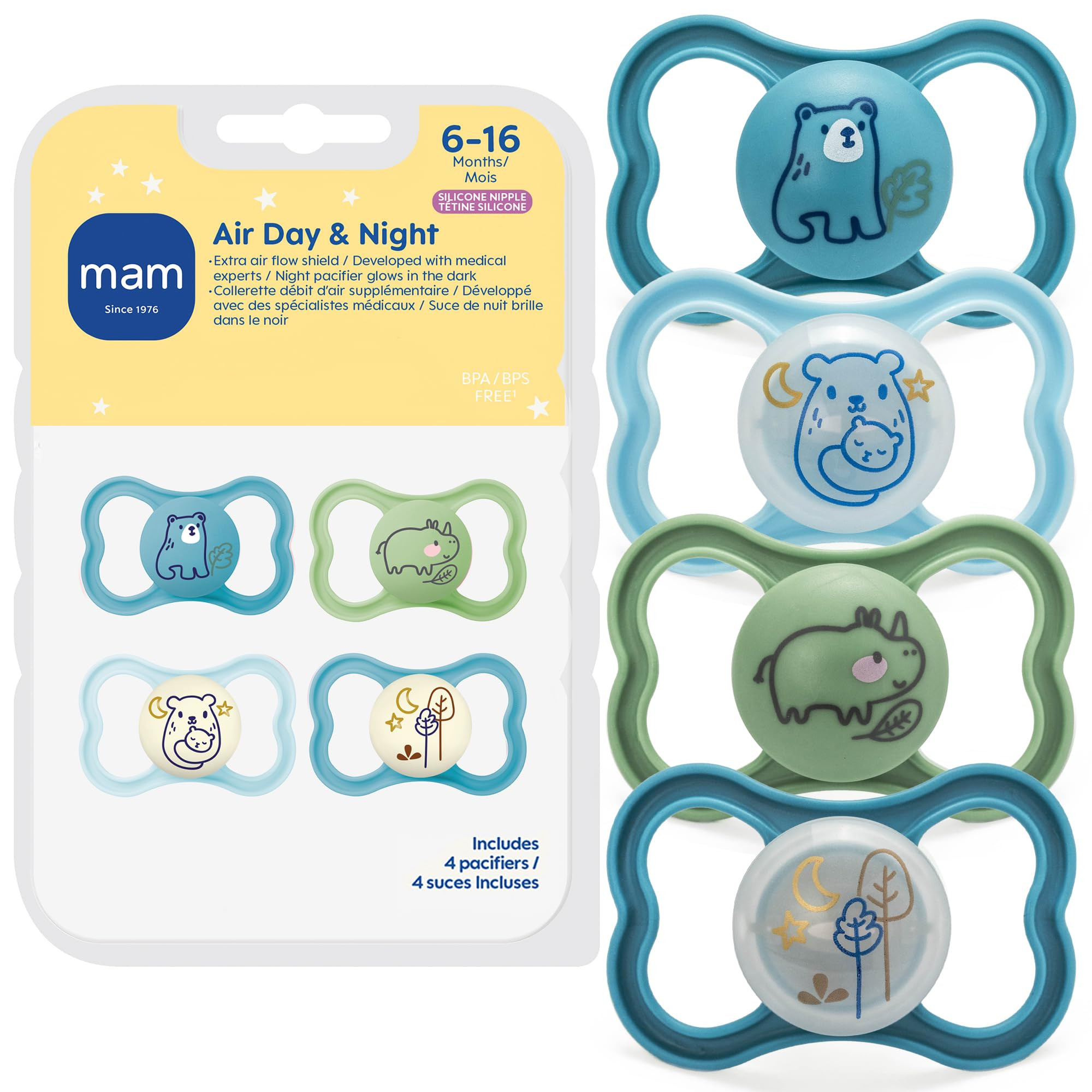 MAM Air Pacifier for Babies 6-16 Months, Extra Air Flow for Sensitive Skin, Glows in The Dark, De... | Amazon (US)
