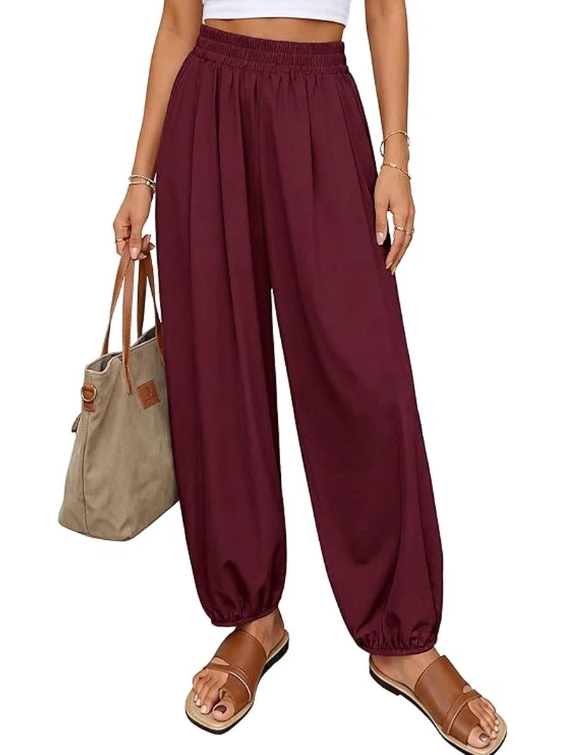 PRETTYGARDEN Womens Summer Casual Pants High Waisted Loose Wide Leg Palazzo Pockets Lounge Beach ... | Walmart (US)