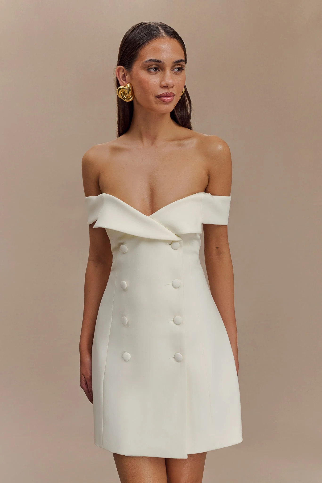 Noelle Off Shoulder Suiting Mini Dress - Ivory | Meshki (APAC)