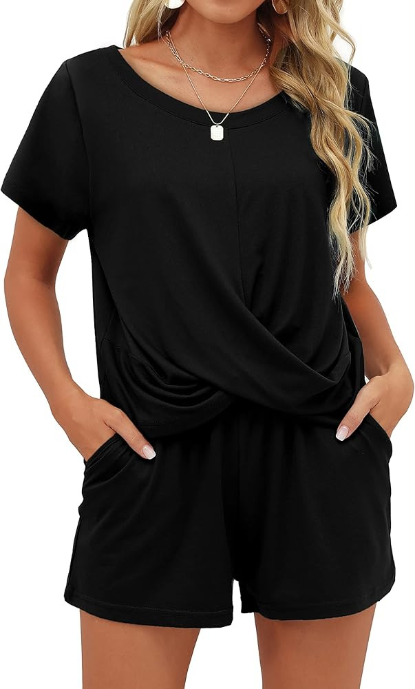 Jescakoo Two Piece Outfits for Women Summer Shorts Set Loungewear Twist Front | Amazon (US)