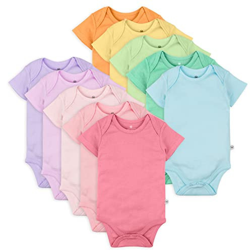 HonestBaby Unisex Baby 100% Organic Cotton 10-Pack Short Sleeve One-Piece Bodysuits, Rainbow Pinks, Newborn | Amazon (US)