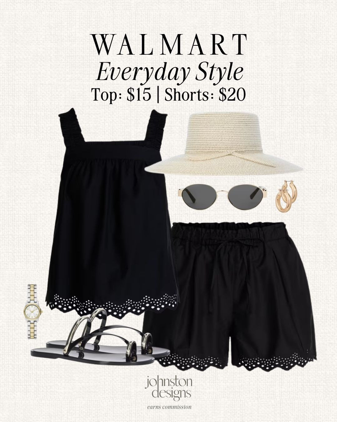 Walmart everyday style with a black eyelet top, matching shorts and classic summer accessories. 🖤

Walmart everyday style, black summer outfit, eyelet top, eyelet shorts, matching black outfit, straw sun hat, black sandals, gold hoop earrings, oval sunglasses, casual summer outfit, affordable Walmart fashion, warm weather style, easy weekend look, budget friendly fashion, chic summer basics 

 #LTKootd #LTKSeasonal