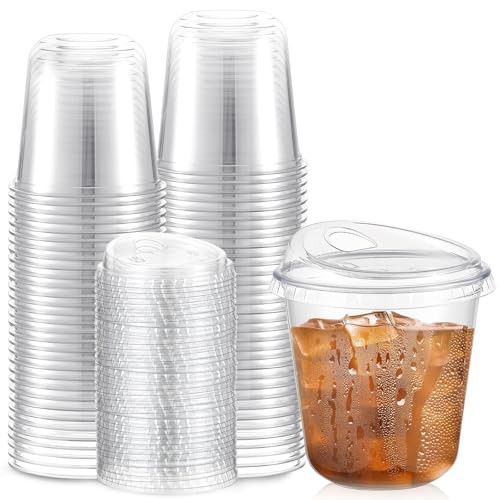 Ziliny 50 Sets Clear Plastic Coffee Cups with Sip Lids, Disposable Plastic PET Crystal Cups for Iced Coffee, Smoothie, Cold Beverage, Drink Shops and Party Catering (Clear,10 oz) | Amazon (US)