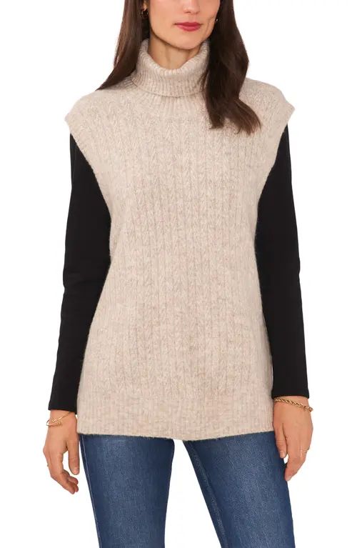 1.STATE Turtleneck Cable Knit Sweater Vest in Oatmeal at Nordstrom, Size Xx-Large | Nordstrom