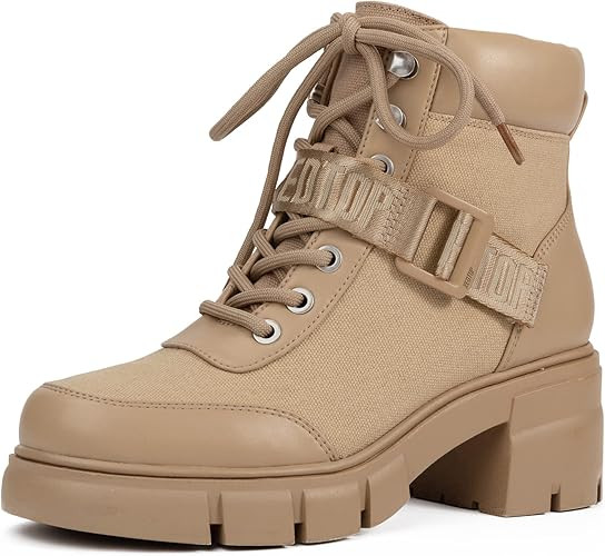 REDTOP Women's Combat Boots Chunky Lug Sole Ankle Boots Lace Up Buckle Casual Shoes | Amazon (US)