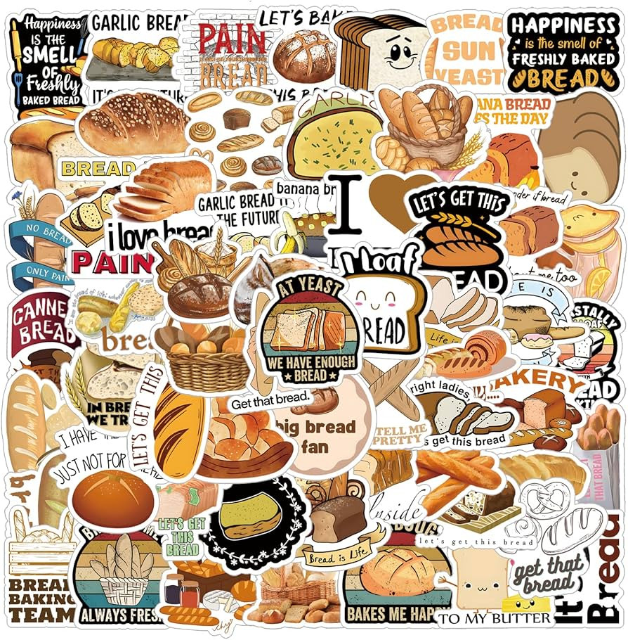 Bread Stickers 61pcs Cartoon Cute Food Decals Aesthetic Waterproof Vinyl Pack Stickers for Water ... | Amazon (US)