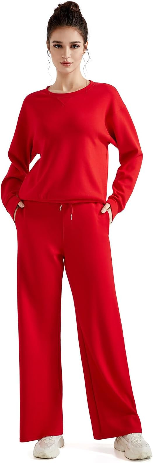 SUUKSESS Women Modal Fall 2 piece outfits Oversized Sweatshirt Wide Leg Pants | Amazon (US)