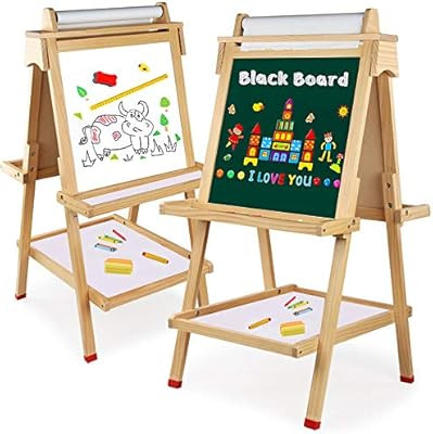 Wooden Art Easel Children Easel with Magnetic Chalkboard Kids Black/White Board Easel with Roll o... | Amazon (US)
