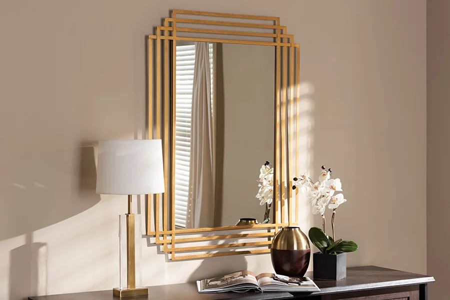 Baxton Studio Kalinda Art Deco Antique Gold Finished Rectangular Accent Wall Mirror | Walmart (US)