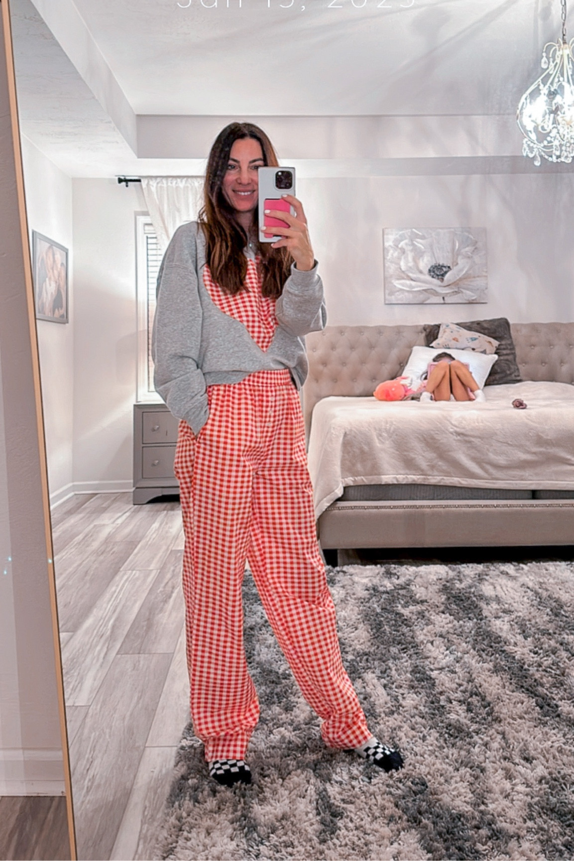 Gingham heart sweatshirt and pant set