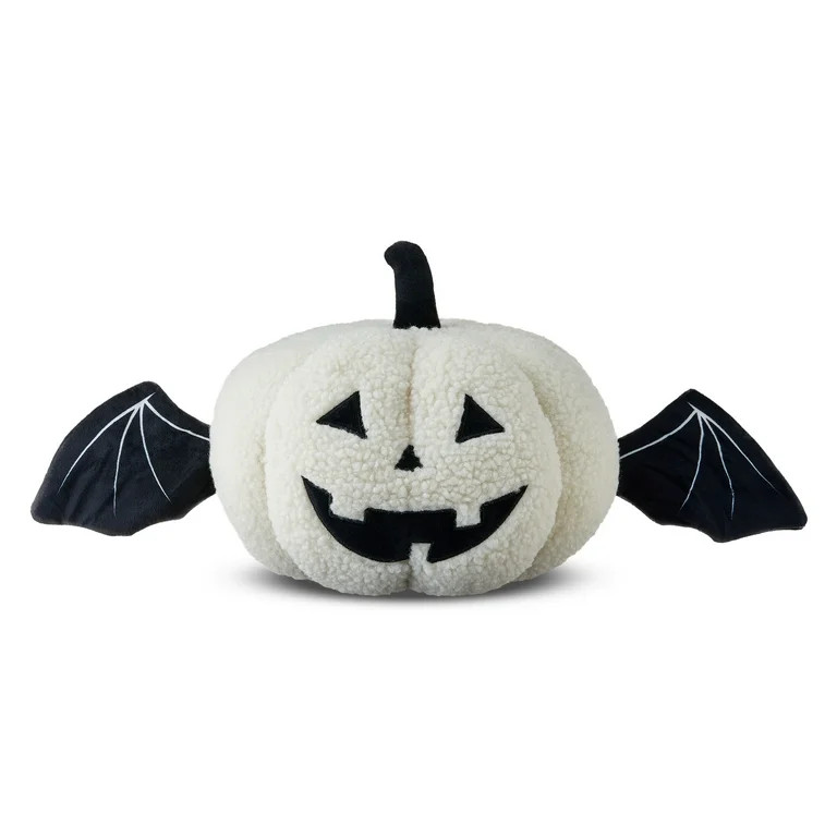 Fabric Jack-o'-Lantern with Bat Wings Tabletop Decor, Black & White, 8.5", Halloween by Way To Ce... | Walmart (US)