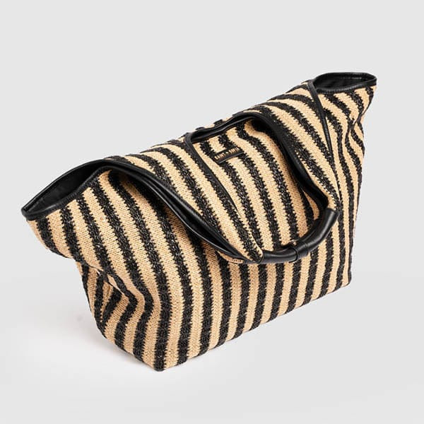 Large Stella Shoulder Tote Bag - Black Raffia | Saint + Sofia