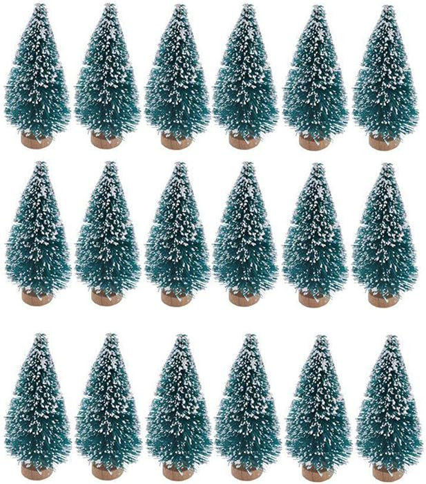 24 Mini Bottle Brush Christmas Trees with Wood Base, Artificial Plastic Mini Trees for Crafts, Wi... | Amazon (US)
