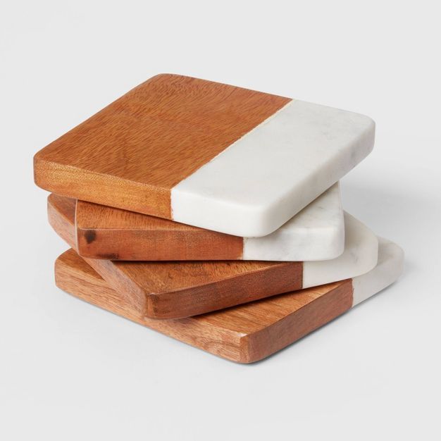 4pk Marble and Wood Coasters - Threshold™ | Target