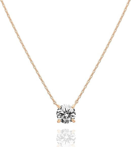 PAVOI 14K Gold Plated Swarovski Crystal Solitaire 1.5 Carat (7.3mm) CZ Dainty Choker Necklace | Gold | Amazon (US)