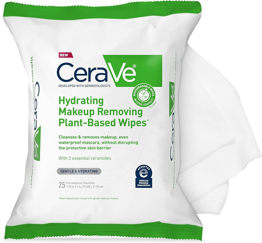 CeraVe Makeup Remover Wipes, Plant Based Face Wipes, Biodegradable in Compost, Waterless Face Was... | Amazon (US)