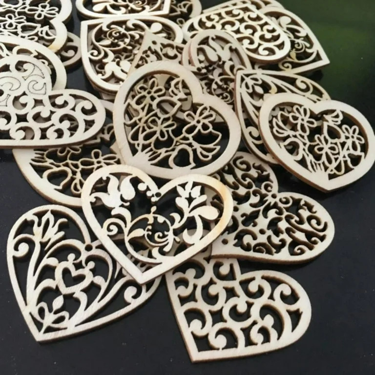 10 Pieces Hollowed-Out Wedding Wooden Heart Embellishments DIY Wood Tags Love Heart Slices Wood C... | Walmart (US)
