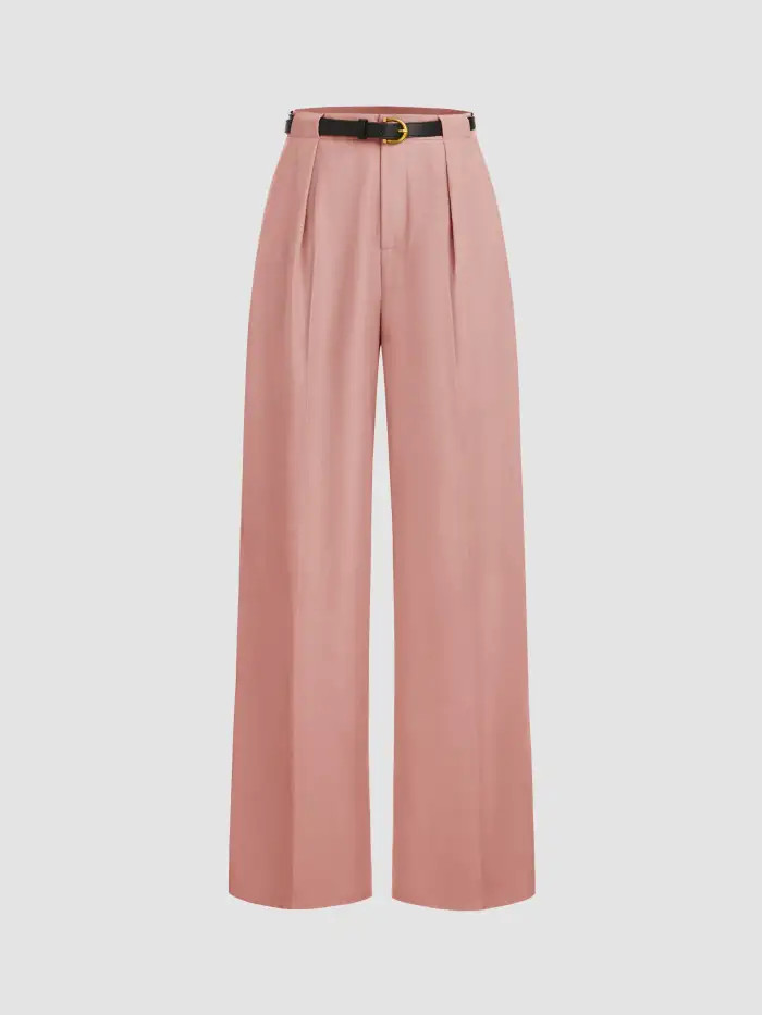 Mid Rise Solid Pocket Straight Leg Trousers With Belt | Cider